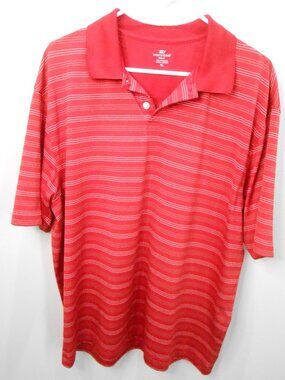 Docker's Men's Red & White Thin Striped Golf Tennis Polo Shirt Size-XL